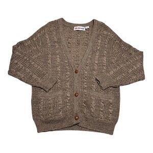 Vintage Gio Giovanni Light Brown Cable Knit Cardigan Sweater Womens Small Petite